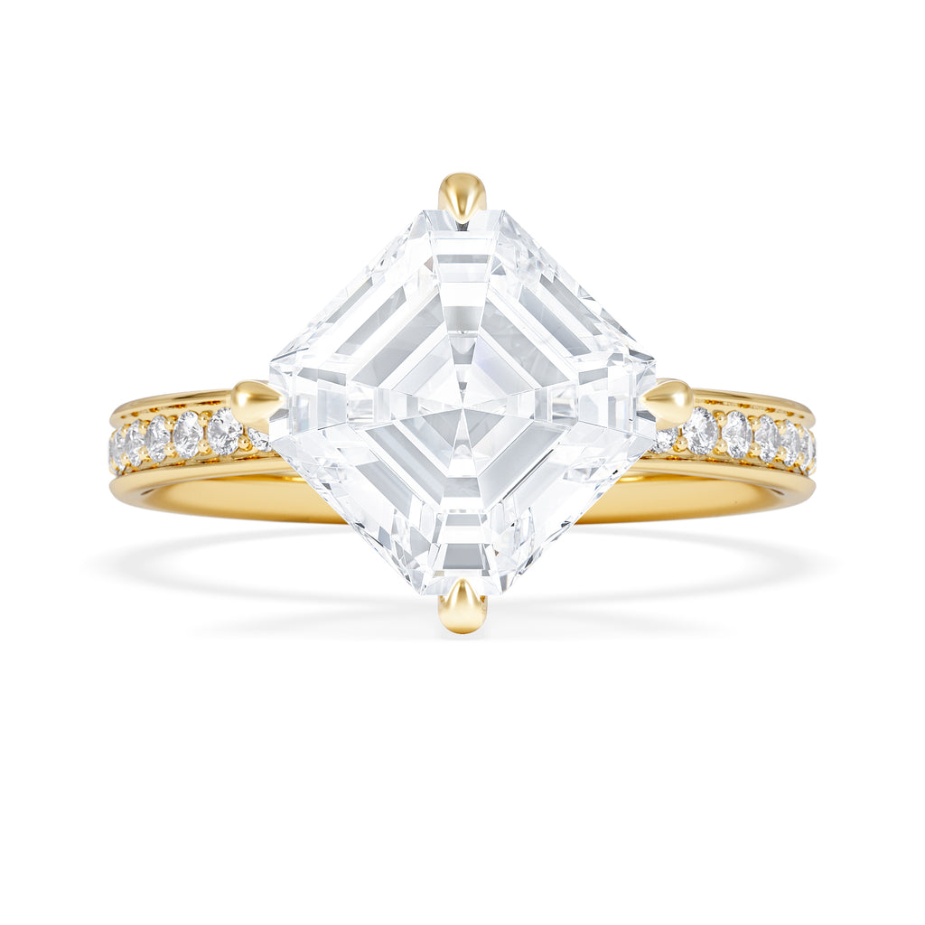 Origin Twist 3.00ct Asscher Cut Lab Diamond Solitaire Engagement Ring with Side Stones in 18K Yellow Gold