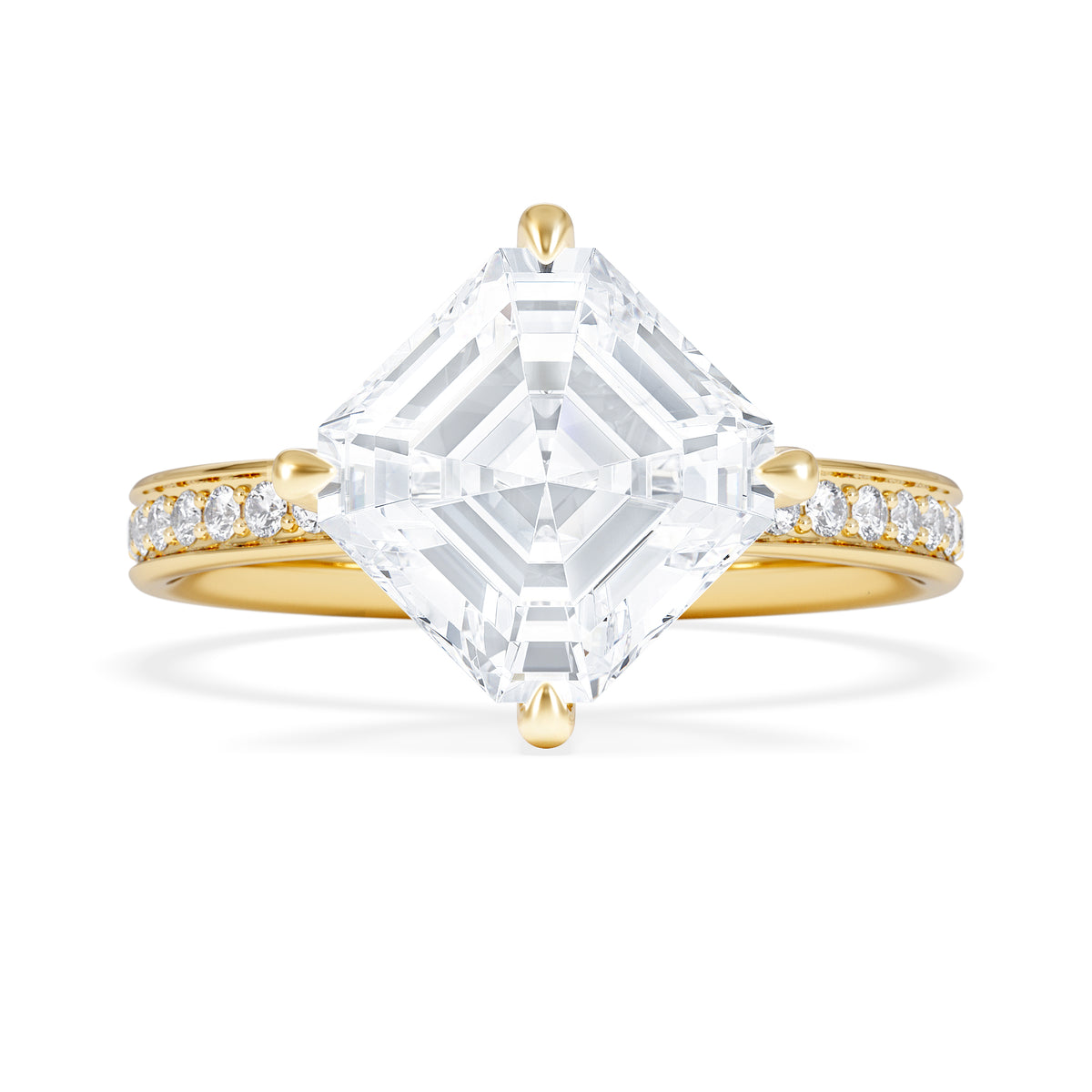 Origin Twist 3.00ct Asscher Cut Lab Diamond Solitaire Engagement Ring with Side Stones in 18K Yellow Gold