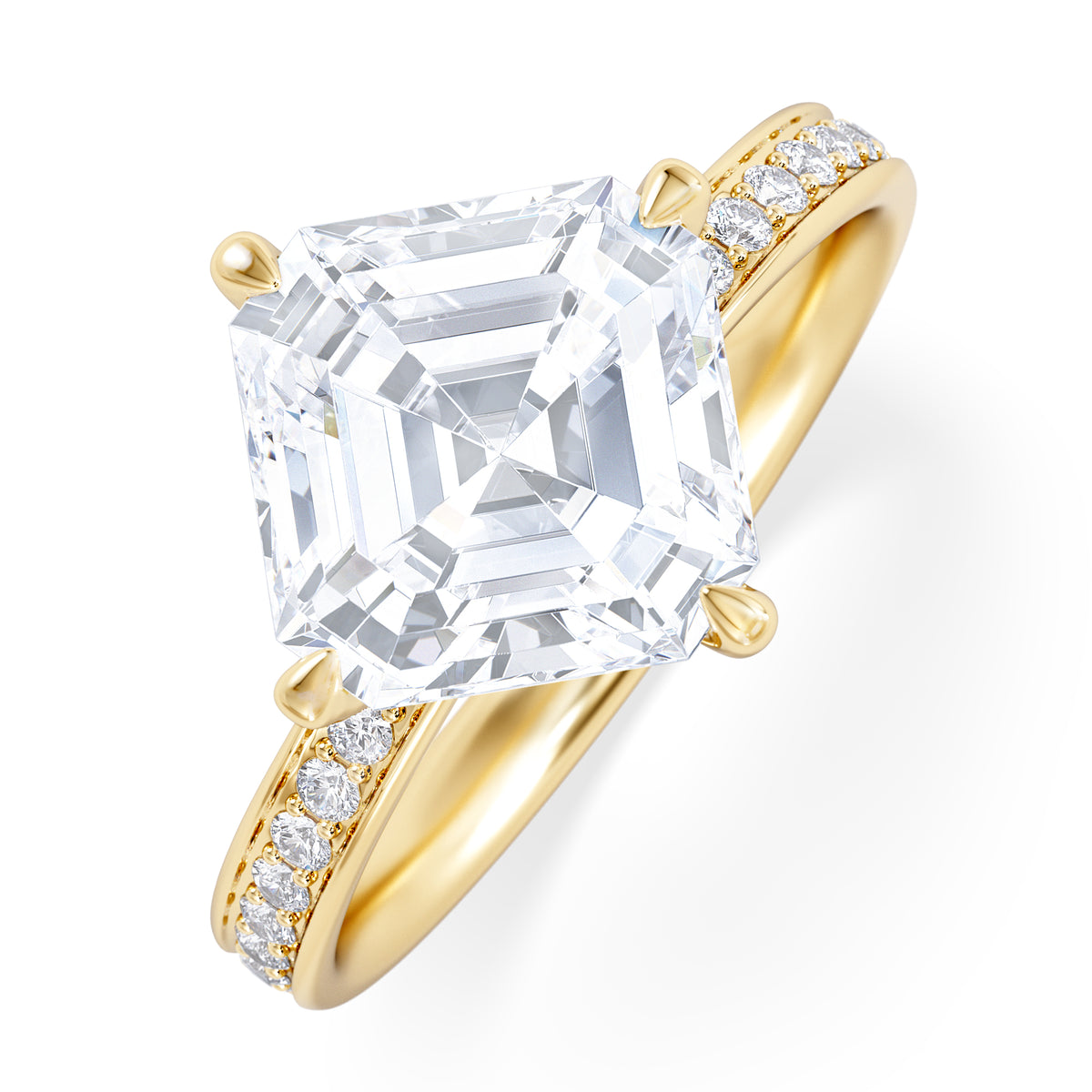 Origin Twist 3.00ct Asscher Cut Lab Diamond Solitaire Engagement Ring with Side Stones in 18K Yellow Gold