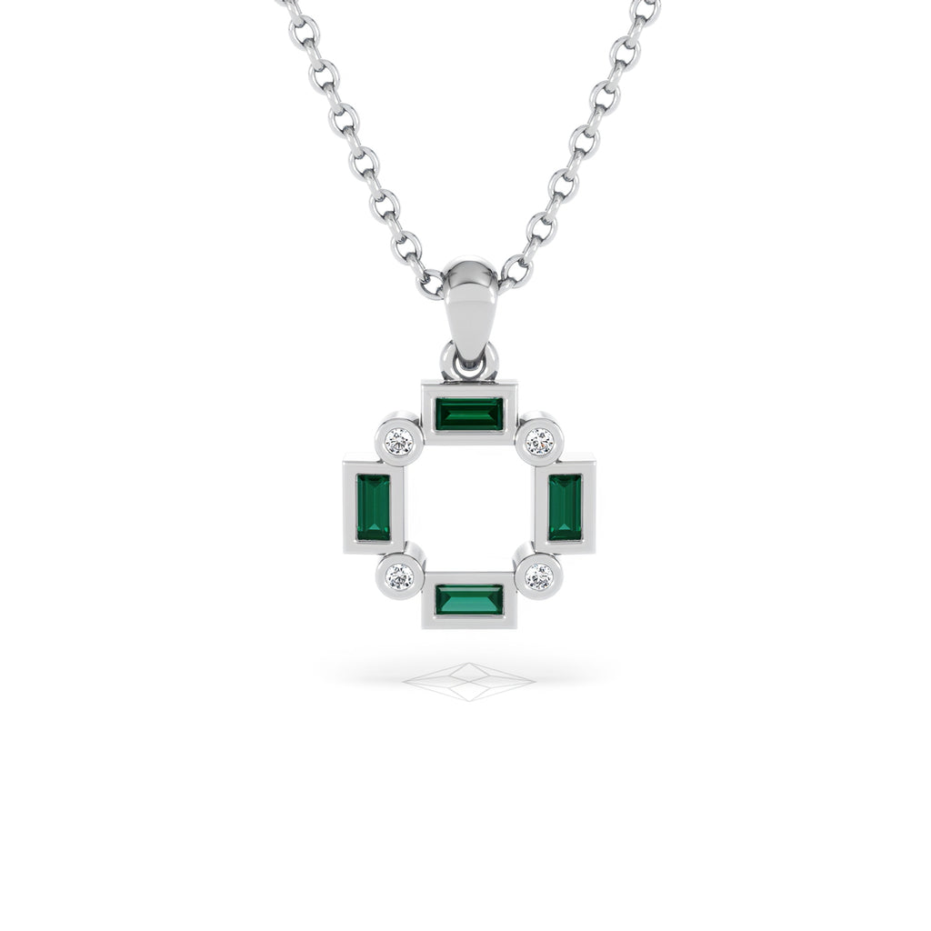Forme 0.48ct Baguette Cut Lab Emerald Pendant Necklace in Sterling Silver
