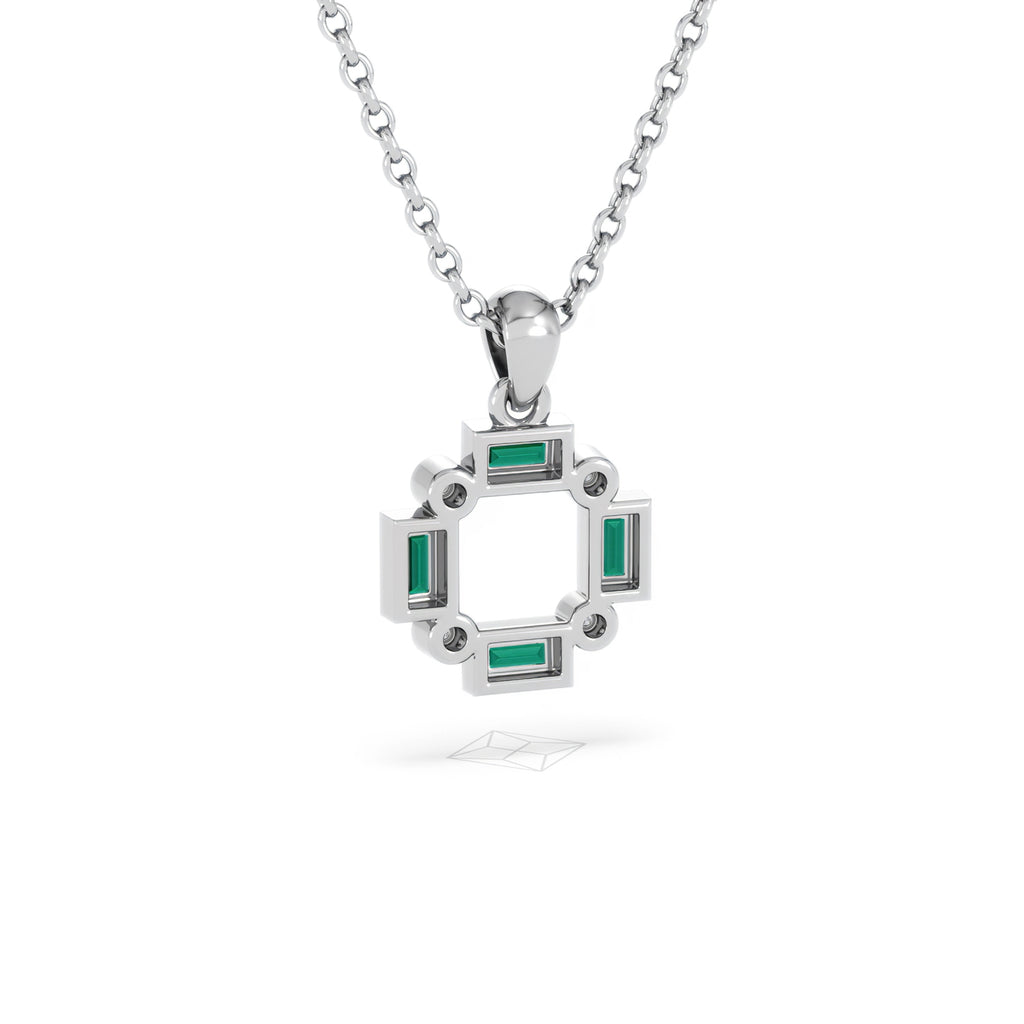 Forme 0.48ct Baguette Cut Lab Emerald Pendant Necklace in Sterling Silver