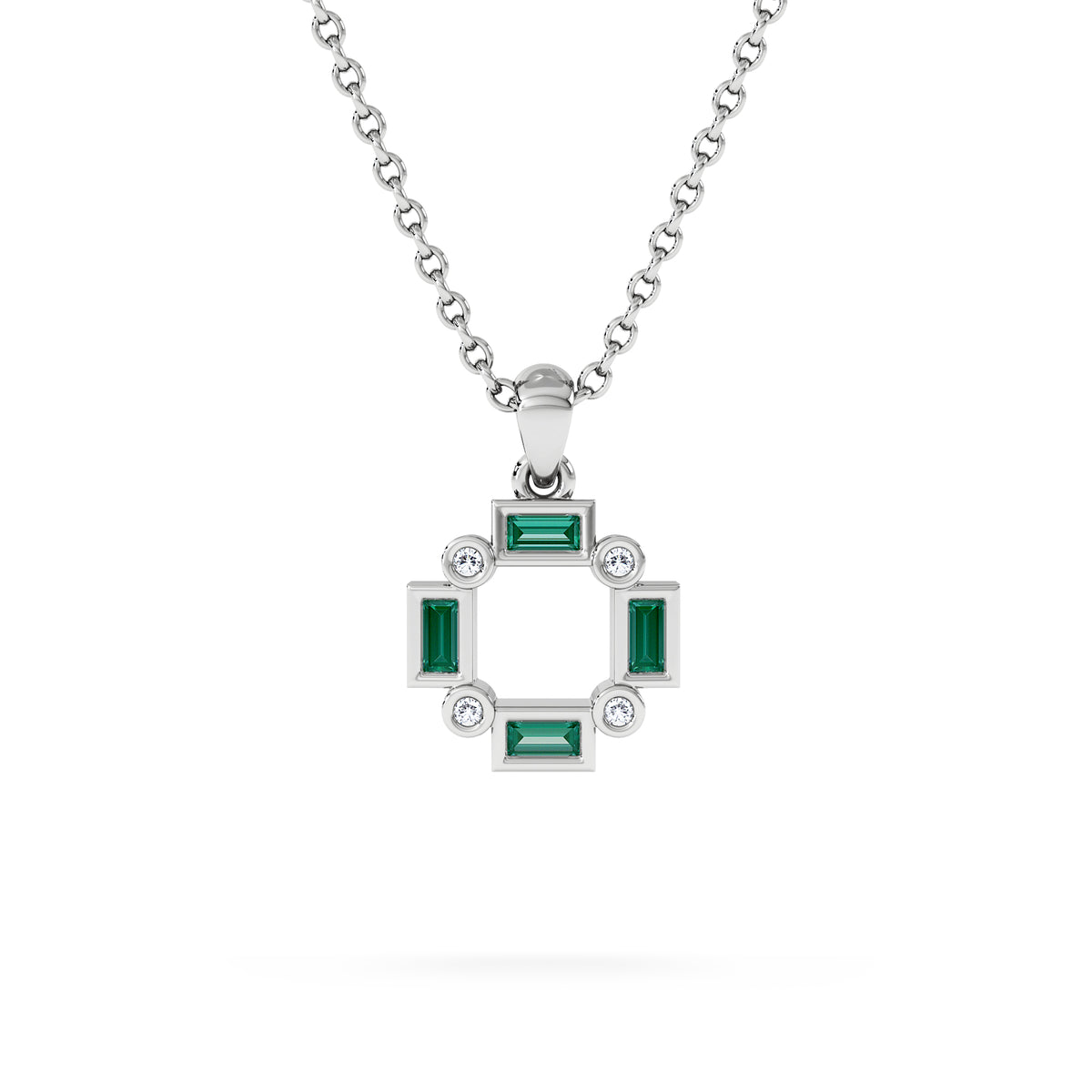 Forme 0.48ct Baguette Cut Lab Emerald Pendant Necklace in Sterling Silver