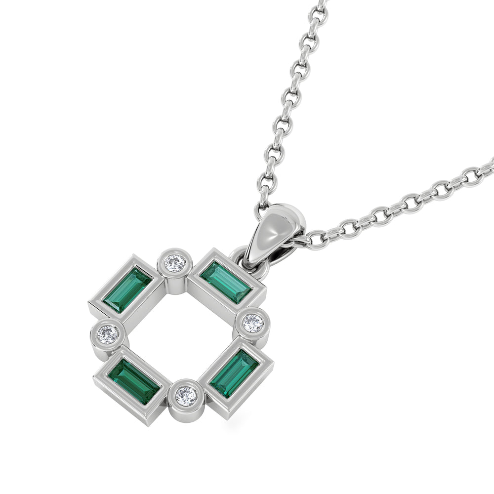 Forme 0.48ct Baguette Cut Lab Emerald Pendant Necklace in Sterling Silver
