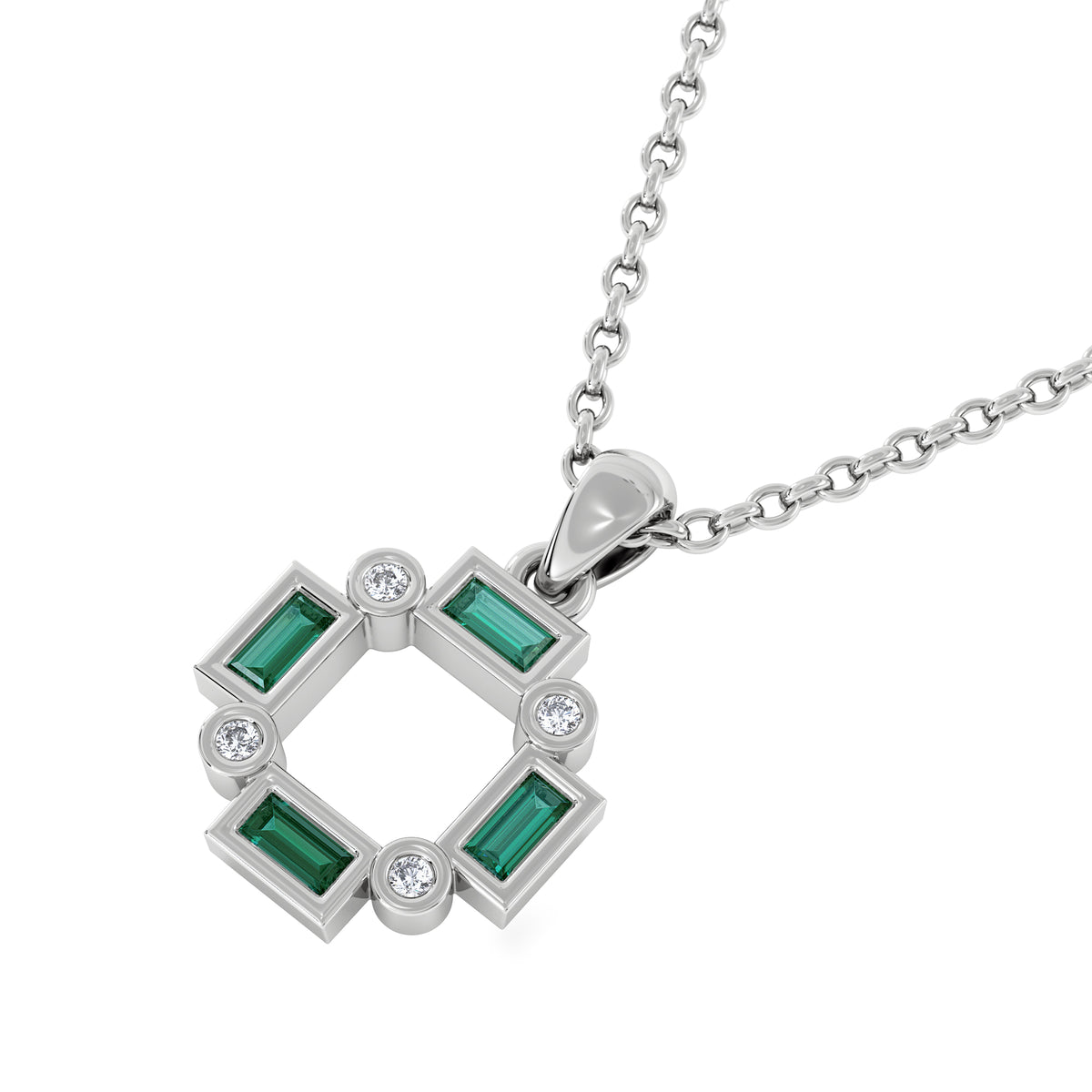 Forme 0.48ct Baguette Cut Lab Emerald Pendant Necklace in Sterling Silver