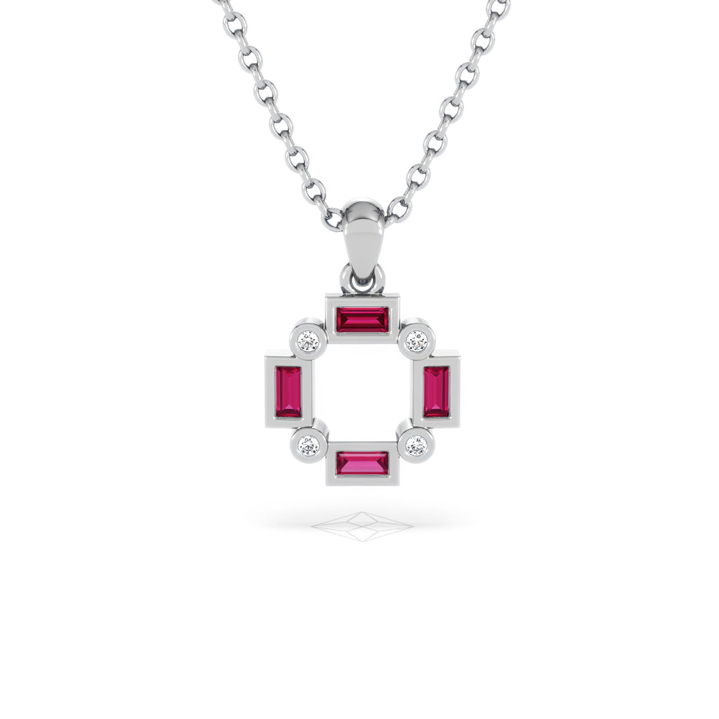 Forme 0.48ct Baguette Cut Lab Ruby Pendant Necklace in Sterling Silver