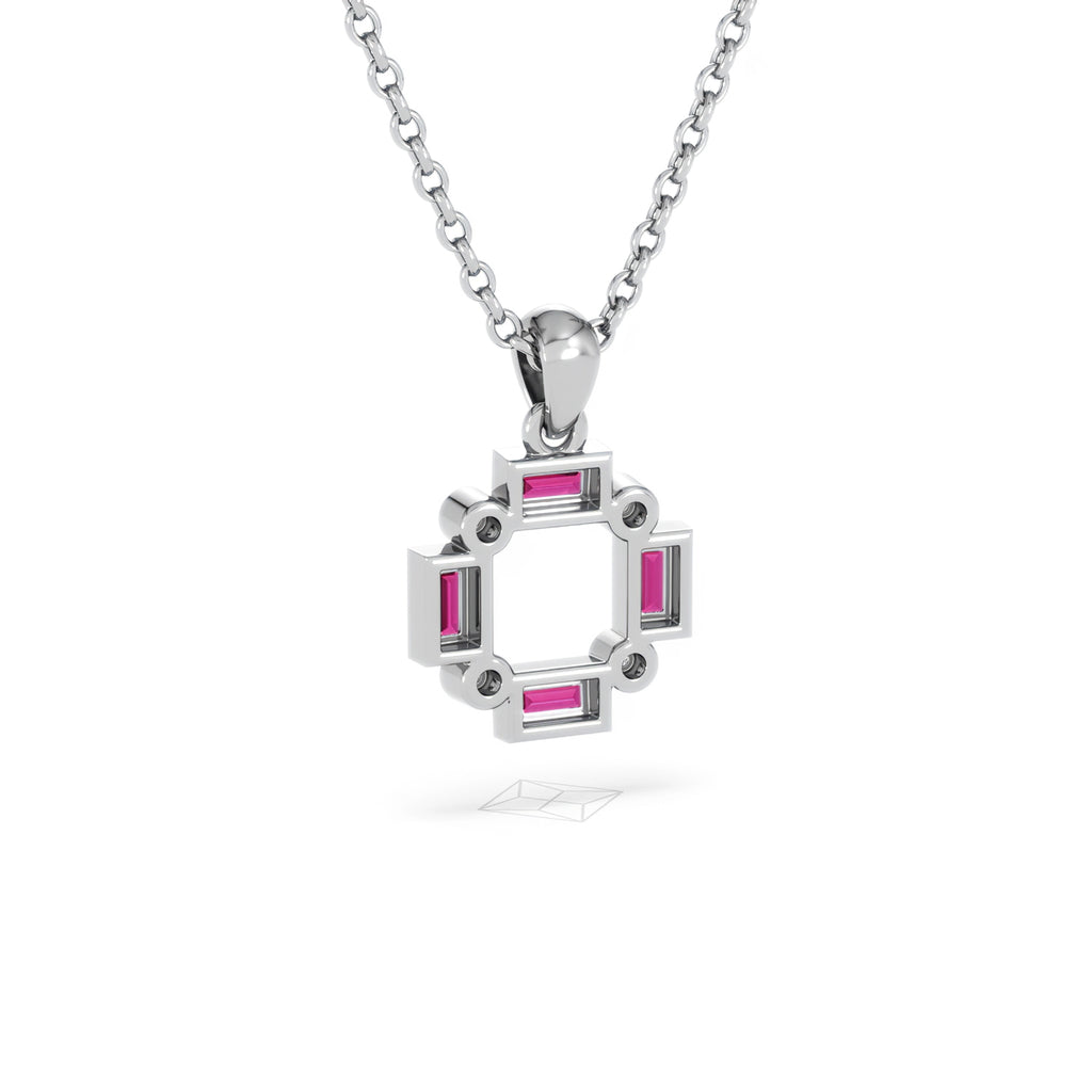 Forme 0.48ct Baguette Cut Lab Ruby Pendant Necklace in Sterling Silver