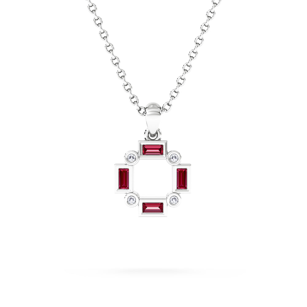 Forme 0.48ct Baguette Cut Lab Ruby Pendant Necklace in Sterling Silver