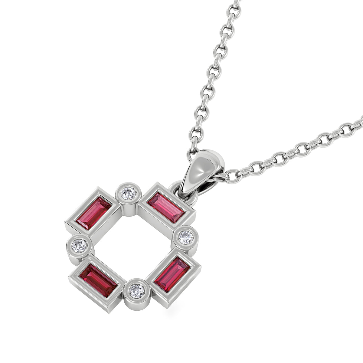 Forme 0.48ct Baguette Cut Lab Ruby Pendant Necklace in Sterling Silver