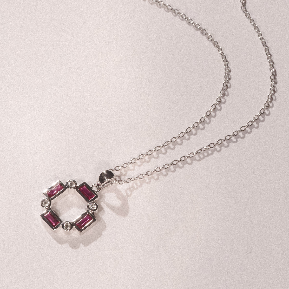 Forme 0.48ct Baguette Cut Lab Ruby Pendant Necklace in Sterling Silver