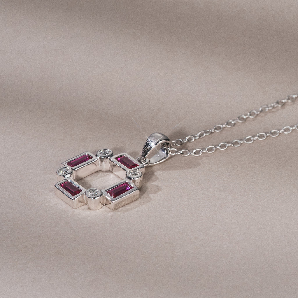 Forme 0.48ct Baguette Cut Lab Ruby Pendant Necklace in Sterling Silver