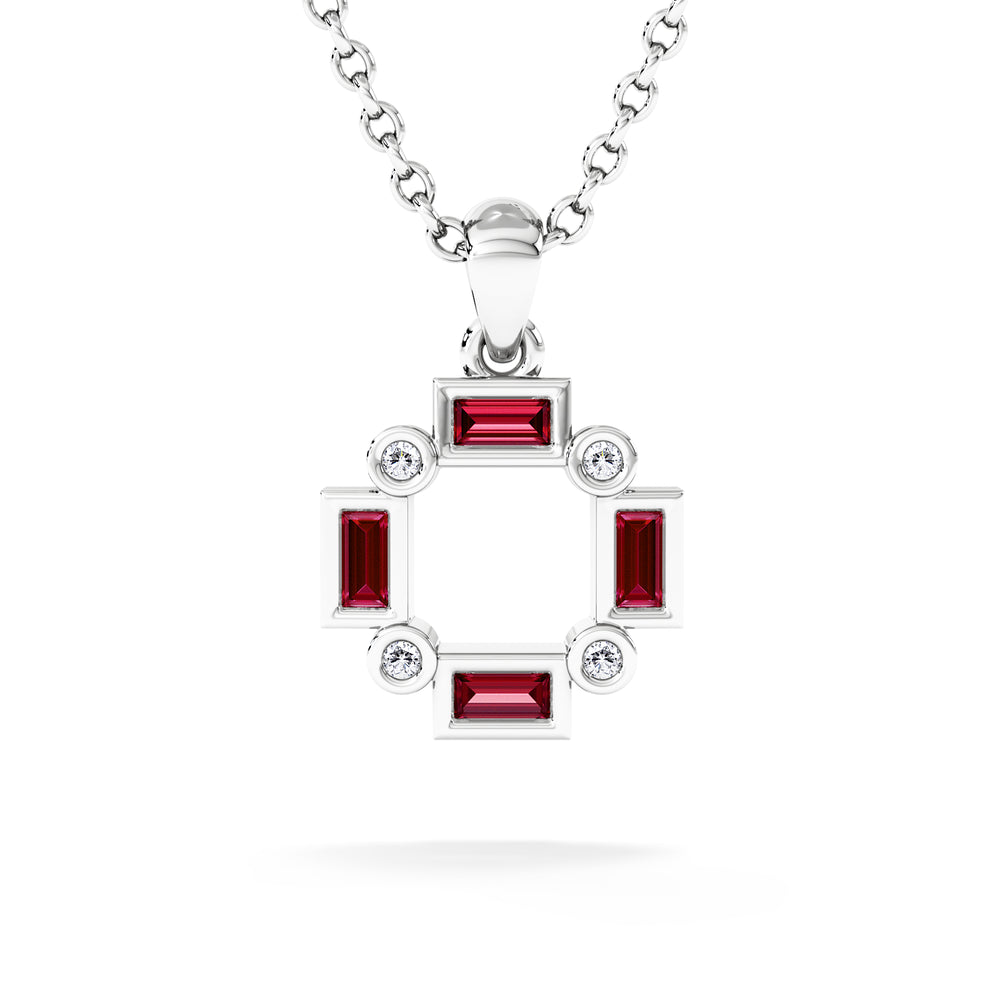 Forme 0.48ct Baguette Cut Lab Ruby Pendant Necklace in Sterling Silver