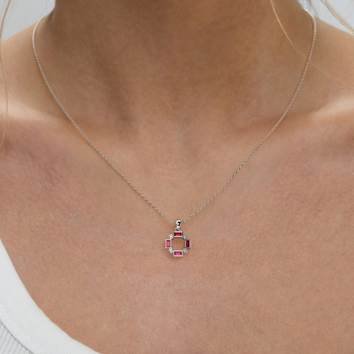 Forme 0.48ct Baguette Cut Lab Ruby Pendant Necklace in Sterling Silver