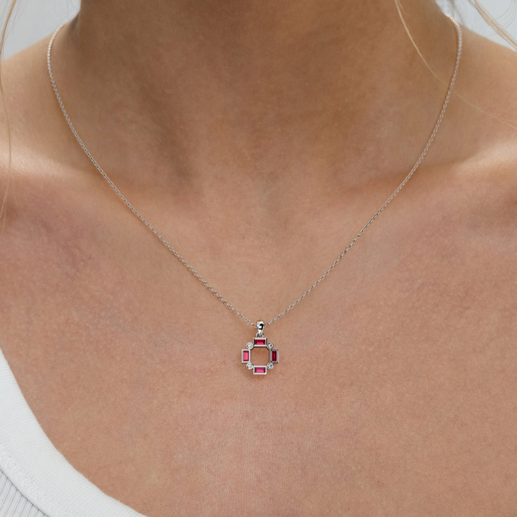 Forme 0.48ct Baguette Cut Lab Ruby Pendant Necklace in Sterling Silver