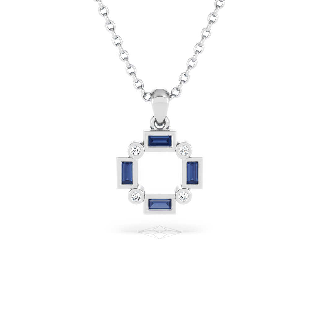 Forme 0.40ct Baguette Cut Lab Sapphire Pendant Necklace in Sterling Silver
