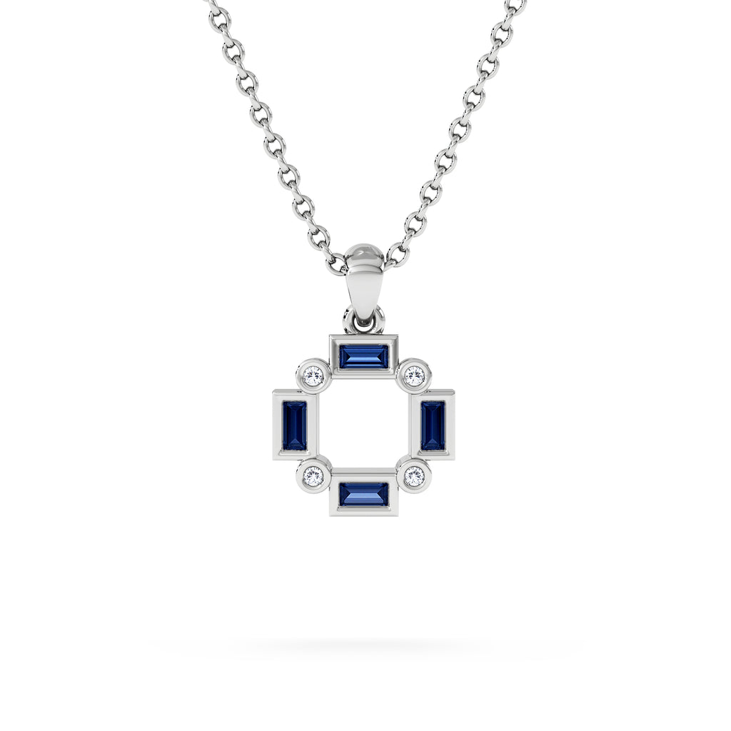 Forme 0.40ct Baguette Cut Lab Sapphire Pendant Necklace in Sterling Silver