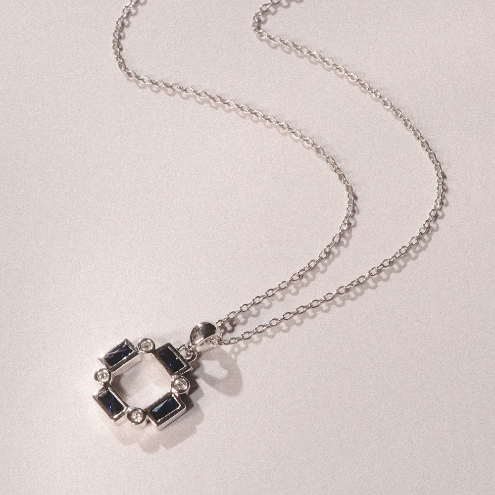 Forme 0.40ct Baguette Cut Lab Sapphire Pendant Necklace in Sterling Silver
