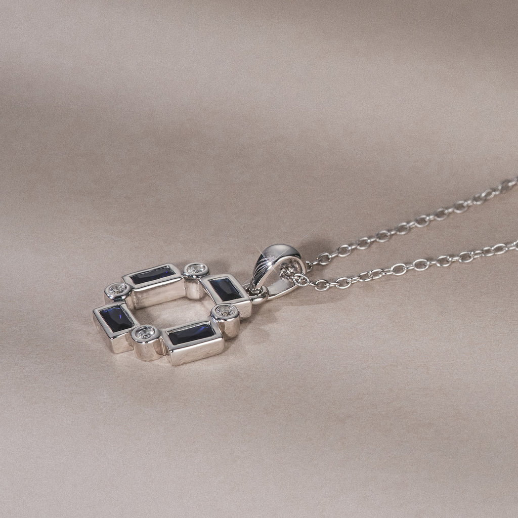 Forme 0.40ct Baguette Cut Lab Sapphire Pendant Necklace in Sterling Silver