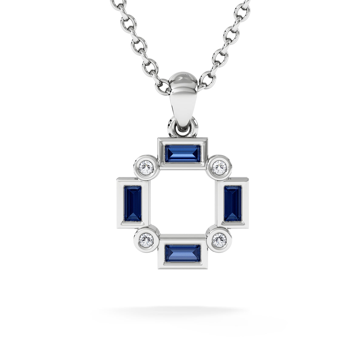 Forme 0.40ct Baguette Cut Lab Sapphire Pendant Necklace in Sterling Silver
