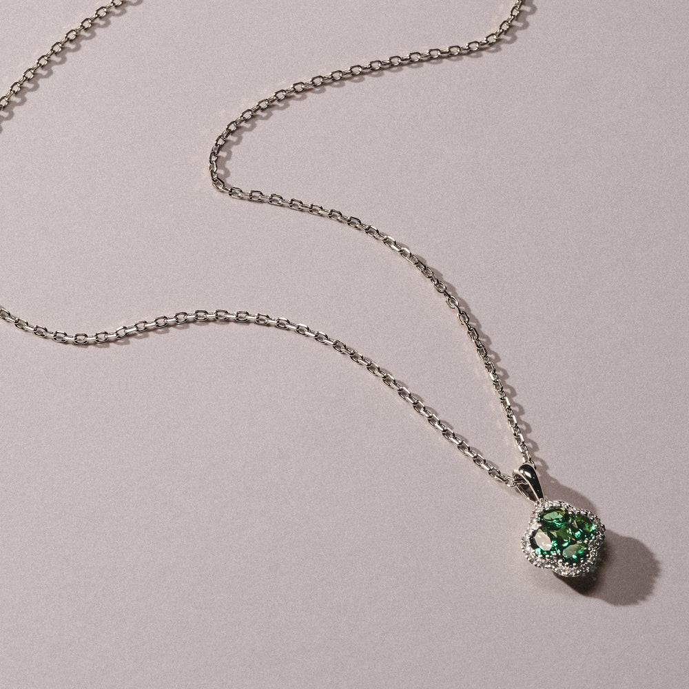 Alegria 0.75ct Lab Emerald Halo Pendant Necklace in Sterling Silver