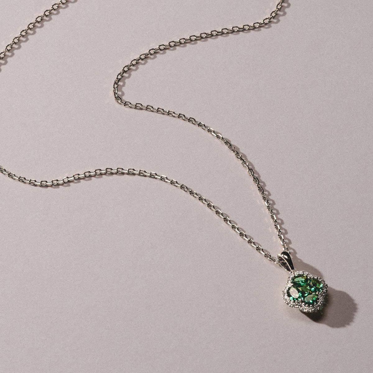 Alegria 0.75ct Lab Emerald Halo Pendant Necklace in Sterling Silver