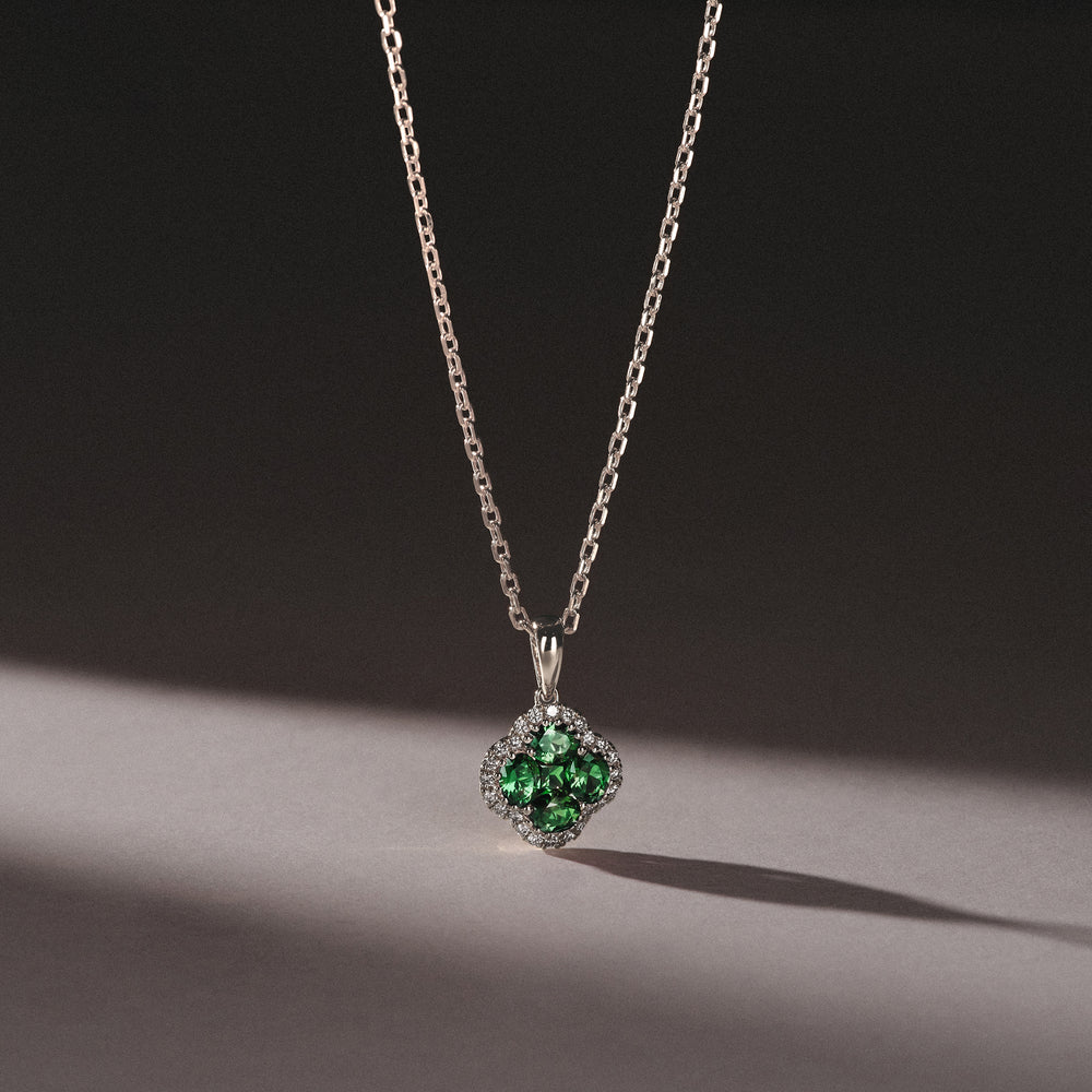 Alegria 0.75ct Lab Emerald Halo Pendant Necklace in Sterling Silver