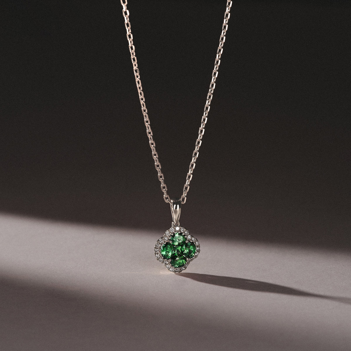 Alegria 0.75ct Lab Emerald Halo Pendant Necklace in Sterling Silver