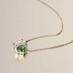 Toi Et Moi 1.50ct Oval Lab Diamond and 2.50ct Pear Lab Emerald Necklace in 18K Yellow Gold