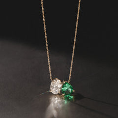 Toi Et Moi 1.50ct Oval Lab Diamond and 2.50ct Pear Lab Emerald Necklace in 18K Yellow Gold