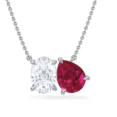 Toi Et Moi 1.50ct Oval Lab Diamond and 2.50ct Pear Lab Ruby Necklace in 18K White Gold