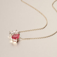 Toi Et Moi 1.50ct Oval Lab Diamond and 2.50ct Pear Lab Ruby Necklace in 18K Yellow Gold