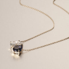 Toi Et Moi 1.50ct Oval Lab Diamond and 2.50ct Pear Lab Sapphire Necklace in 18K Yellow Gold