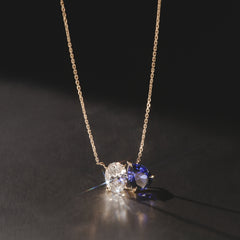 Toi Et Moi 1.50ct Oval Lab Diamond and 2.50ct Pear Lab Sapphire Necklace in 18K Yellow Gold