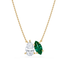 Toi Et Moi 1.50ct Pear Lab Diamond and 1.30ct Marquise Lab Emerald Necklace in 18K Yellow Gold
