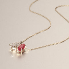 Toi Et Moi 1.50ct Pear Lab Diamond and 1.30ct Marquise Lab Ruby Necklace in 18K Yellow Gold