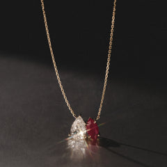 Toi Et Moi 1.50ct Pear Lab Diamond and 1.30ct Marquise Lab Ruby Necklace in 18K Yellow Gold