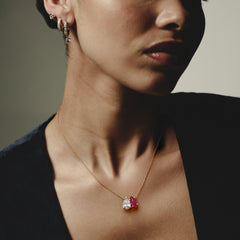 Toi Et Moi 1.50ct Pear Lab Diamond and 1.30ct Marquise Lab Ruby Necklace in 18K Yellow Gold