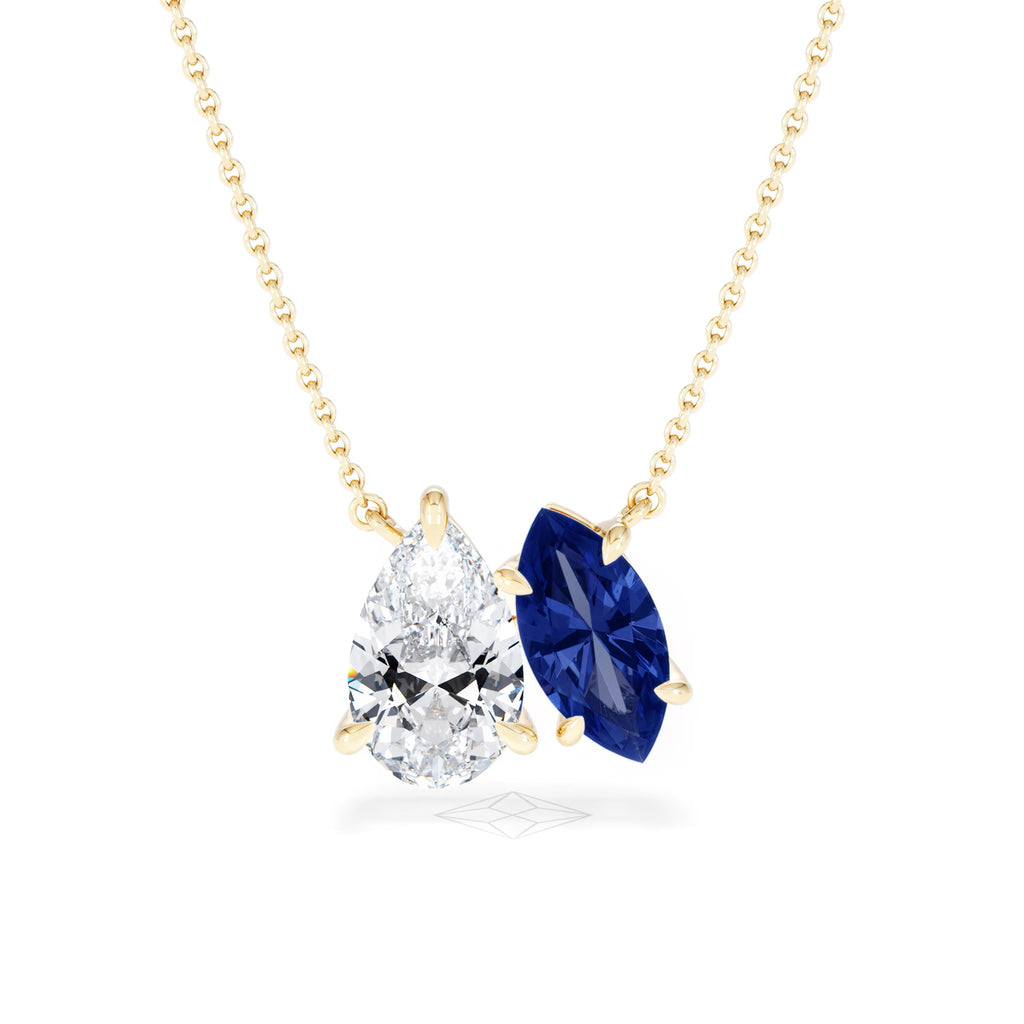 Toi Et Moi 1.50ct Pear Lab Diamond and 1.30ct Marquise Lab Sapphire Necklace in 18K Yellow Gold