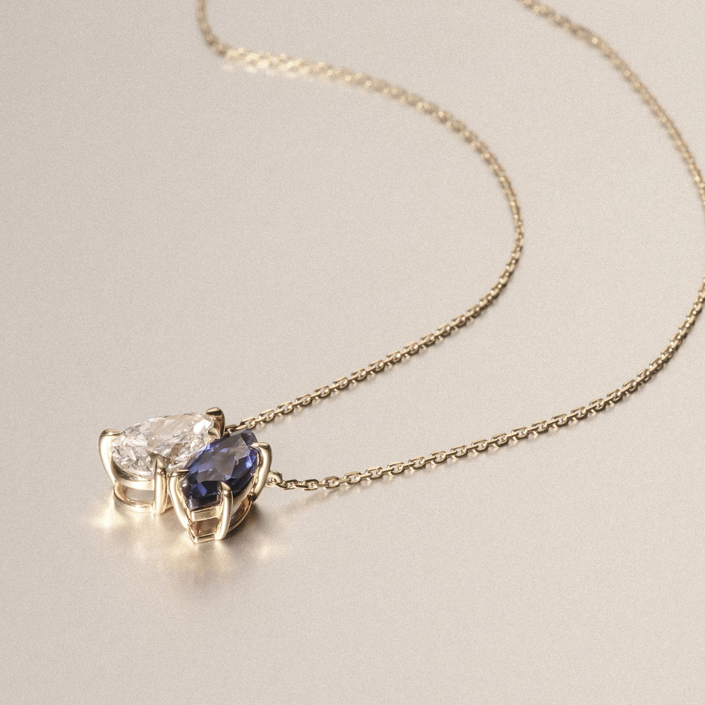 Toi Et Moi 1.50ct Pear Lab Diamond and 1.30ct Marquise Lab Sapphire Necklace in 18K Yellow Gold