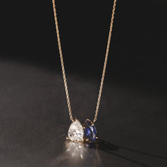 Toi Et Moi 1.50ct Pear Lab Diamond and 1.30ct Marquise Lab Sapphire Necklace in 18K Yellow Gold