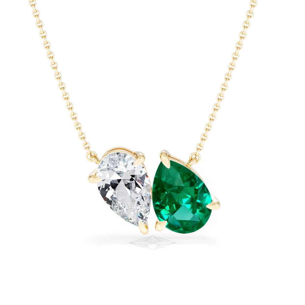 Toi Et Moi 1.50ct Pear Lab Diamond and 2.50ct Pear Lab Emerald Necklace in 18K Yellow Gold