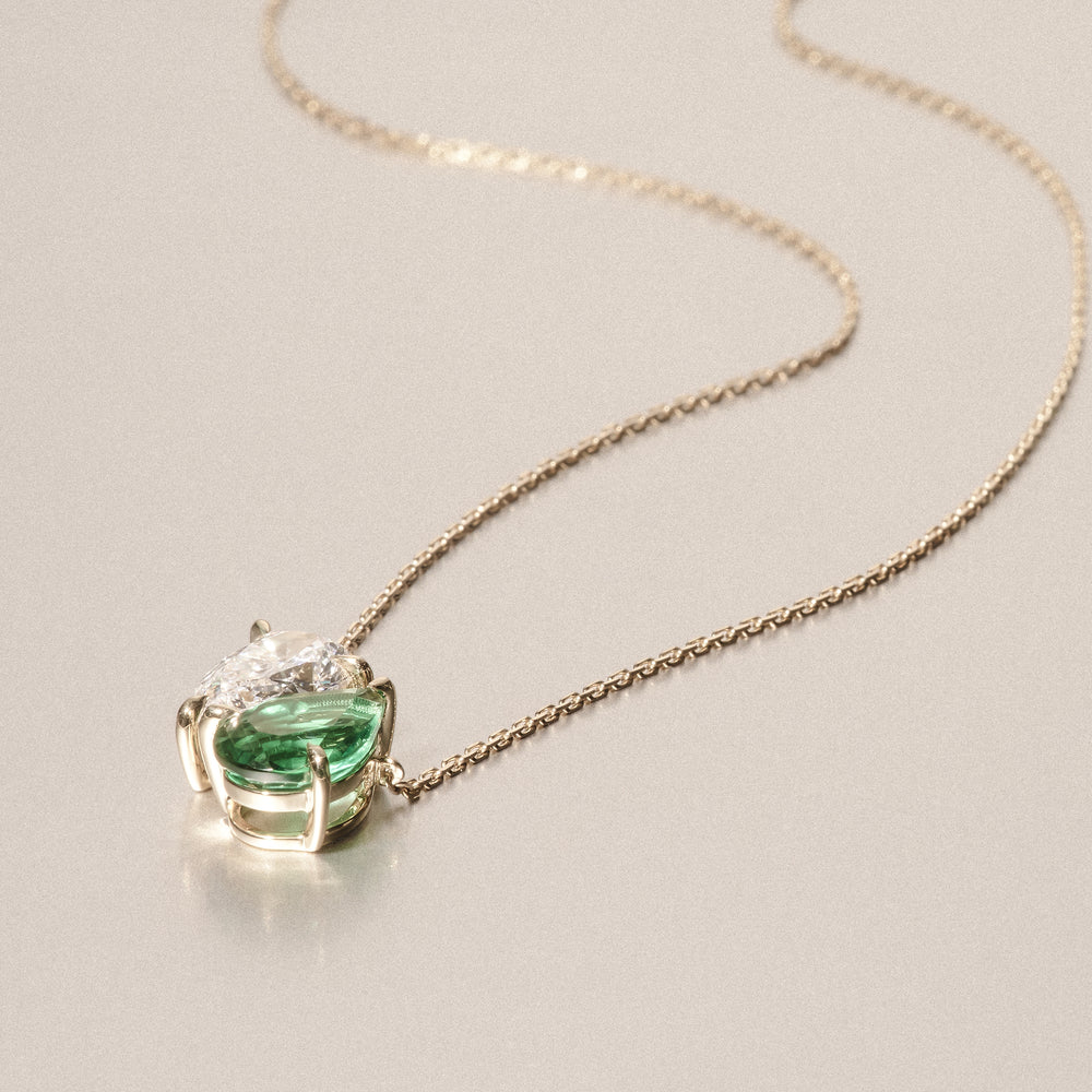 Toi Et Moi 1.50ct Pear Lab Diamond and 2.50ct Pear Lab Emerald Necklace in 18K Yellow Gold