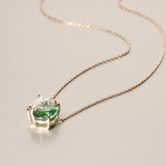 Toi Et Moi 1.50ct Pear Lab Diamond and 2.50ct Pear Lab Emerald Necklace in 18K Yellow Gold