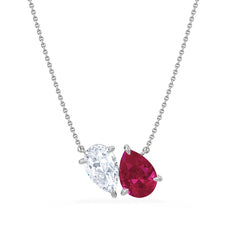 Toi Et Moi 1.50ct Pear Lab Diamond and 2.50ct Pear Lab Ruby Necklace in 18K White Gold