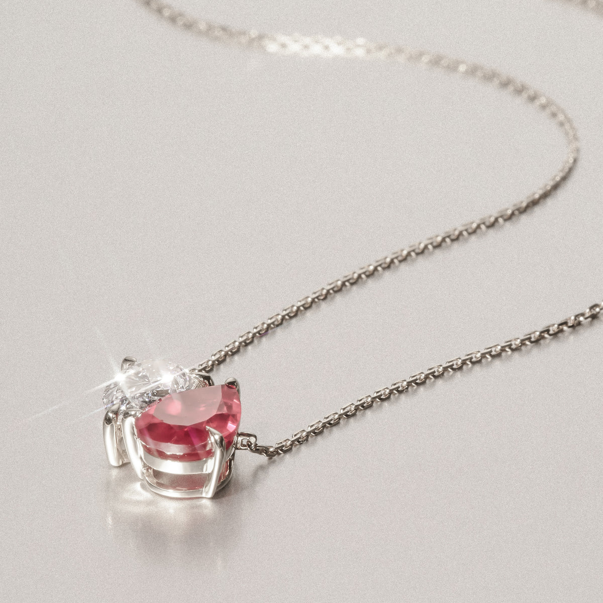 Toi Et Moi 1.50ct Pear Lab Diamond and 2.50ct Pear Lab Ruby Necklace in 18K White Gold
