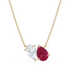 Toi Et Moi 1.50ct Pear Lab Diamond and 2.50ct Pear Lab Ruby Necklace in 18K Yellow Gold
