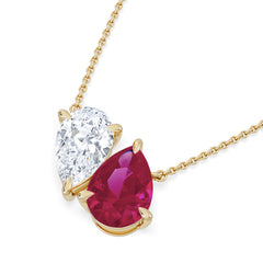 Toi Et Moi 1.50ct Pear Lab Diamond and 2.50ct Pear Lab Ruby Necklace in 18K Yellow Gold