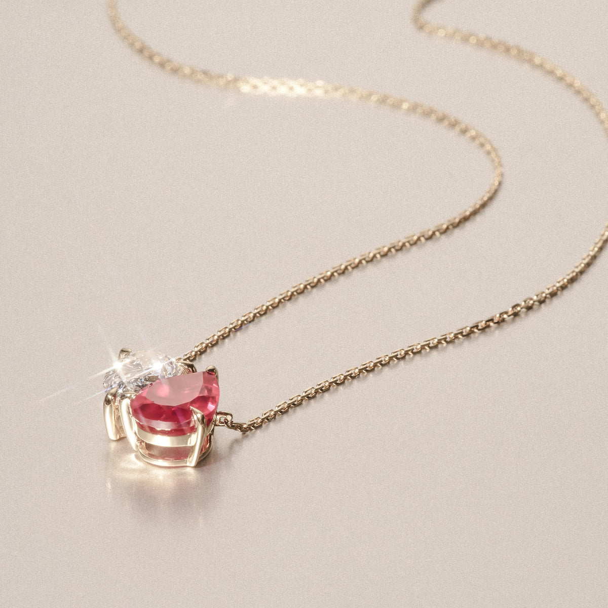 Toi Et Moi 1.50ct Pear Lab Diamond and 2.50ct Pear Lab Ruby Necklace in 18K Yellow Gold