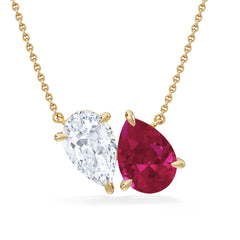 Toi Et Moi 1.50ct Pear Lab Diamond and 2.50ct Pear Lab Ruby Necklace in 18K Yellow Gold