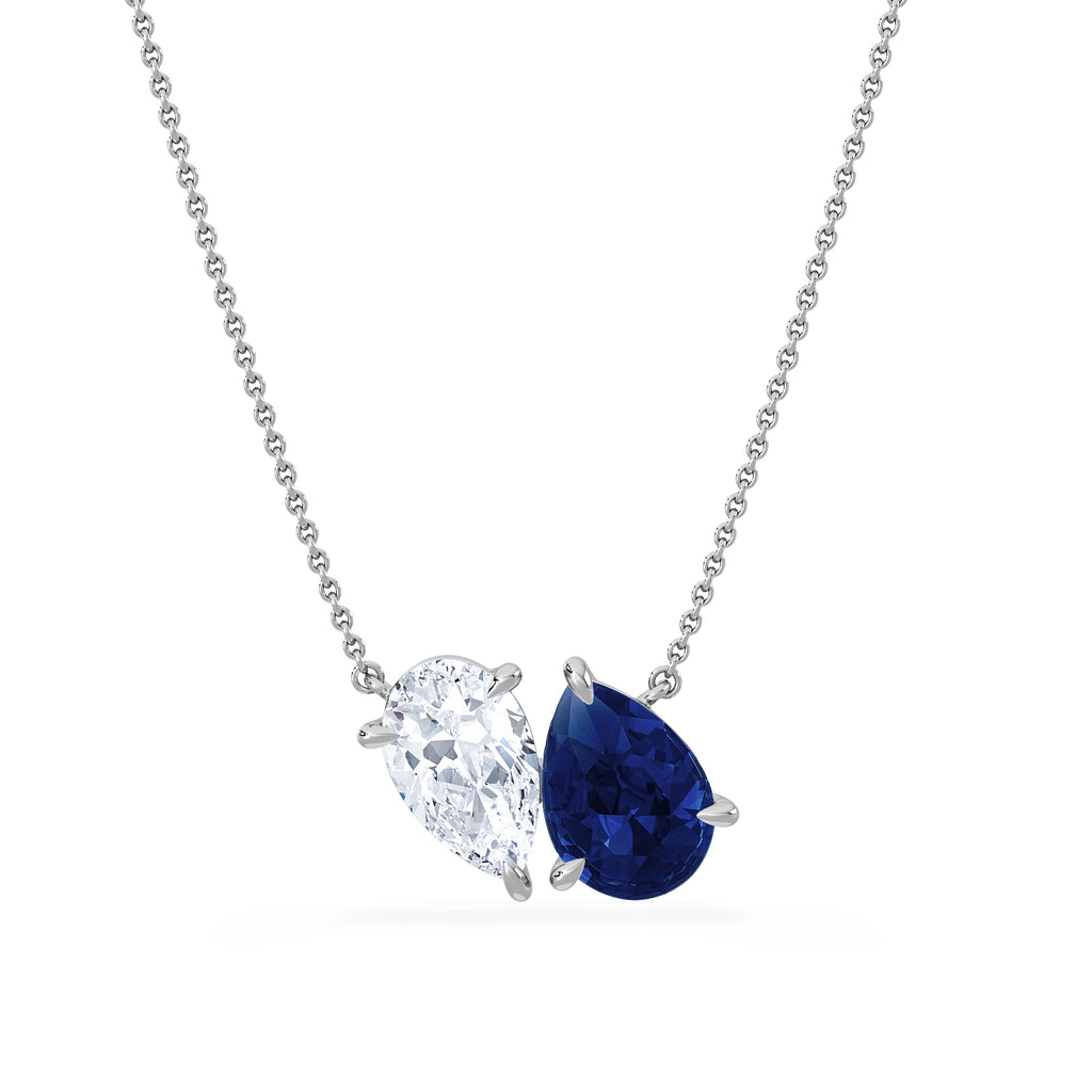 Toi Et Moi 1.50ct Pear Lab Diamond and 2.50ct Pear Lab Sapphire Necklace in 18K White Gold