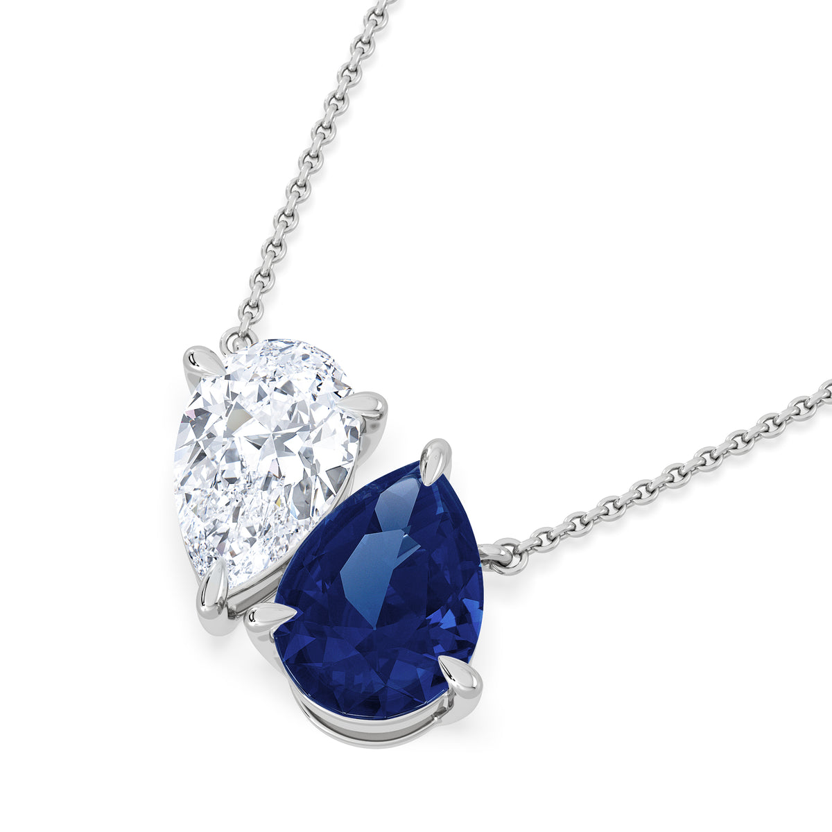 Toi Et Moi 1.50ct Pear Lab Diamond and 2.50ct Pear Lab Sapphire Necklace in 18K White Gold